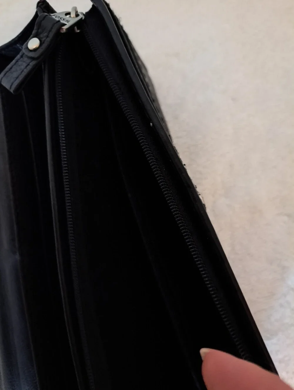 Fossil Black Leather Wallet with Metal Logo Plate
